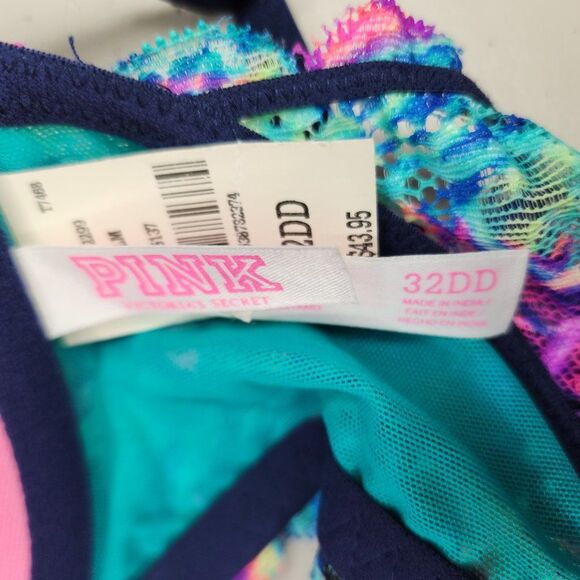 NWT PINK Victoria's Secret Date Racetrack Bra multi color 32DD front closure - Picture 4 of 8